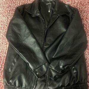 Black Oversized Faux Leather Jacket